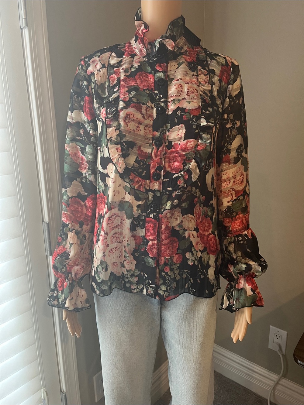 Anna Sui Floral Ruffle High-Neck Blouse 2